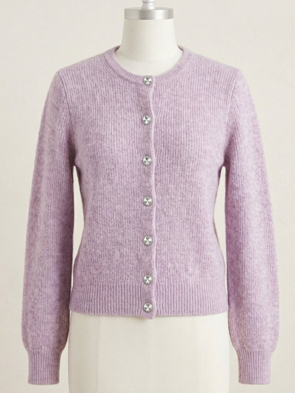J.Crew Lavender Ribbed Cardigan with Crystal Buttons 💜 Size S